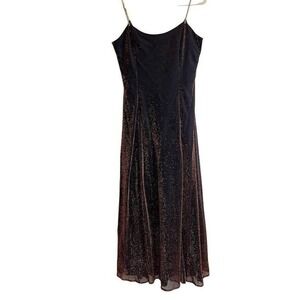 Scott‎ McClintock Maxi Dress Bronze Glitter A-Line Y2K Rhinestone Chain Gown